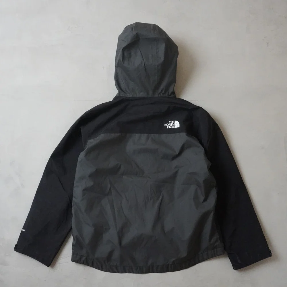 The North Face Boys Large 12 Hooded Windbreaker Jacket Black Grey Full Zip Mesh
